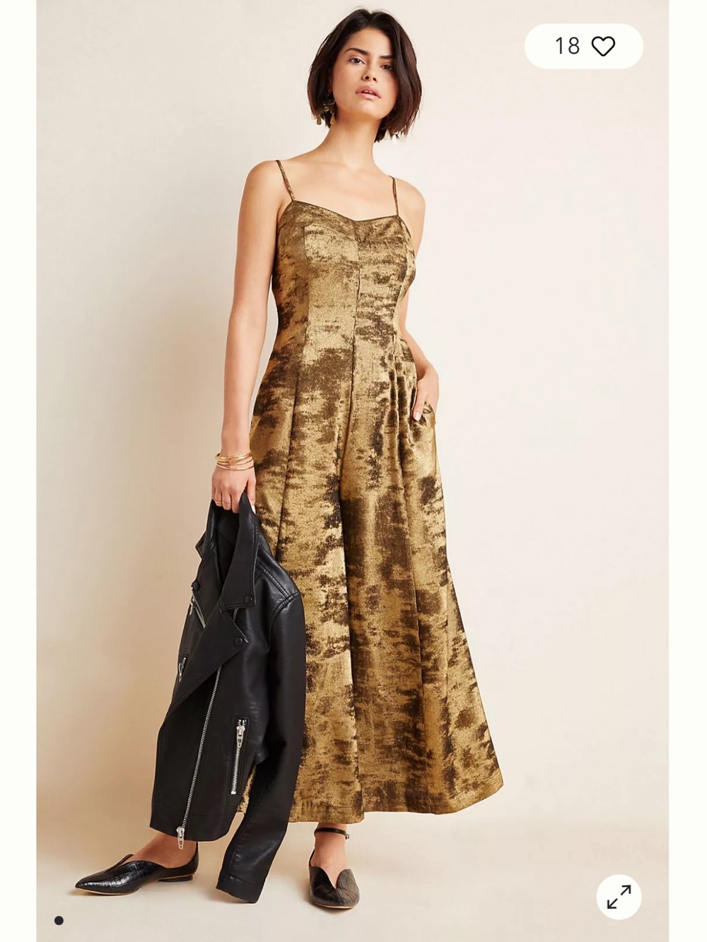 New Anthropologie Erica wide leg gold jumpsuit